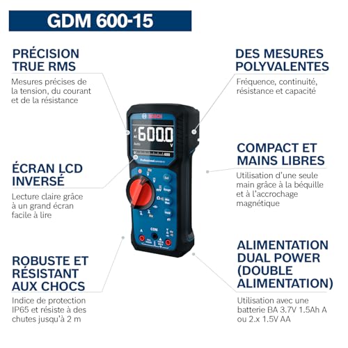 Multimètre True RMS écran LCD inversé Bosch GDM 600-15 capacité fréquence