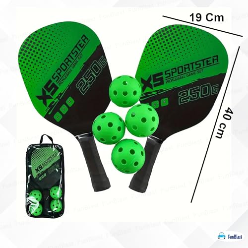 Image of FunBlast Pickle Ball Racket Set - 2 Premium Wood Rackets with 4 Balls & Portable Carry Bag, Ideal for Kids, Men & Women - Durable & Lightweight, Outdoor Activities (Green)