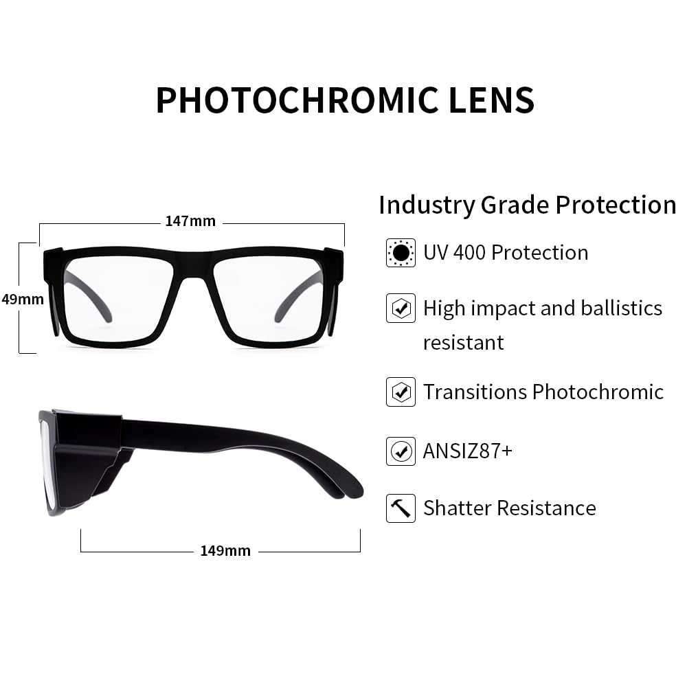 UV400 Bluelight Transition fotochromowe okulary ochronne odporne na zarysowania i uderzenia, spełniają normę ANSI Z87.1