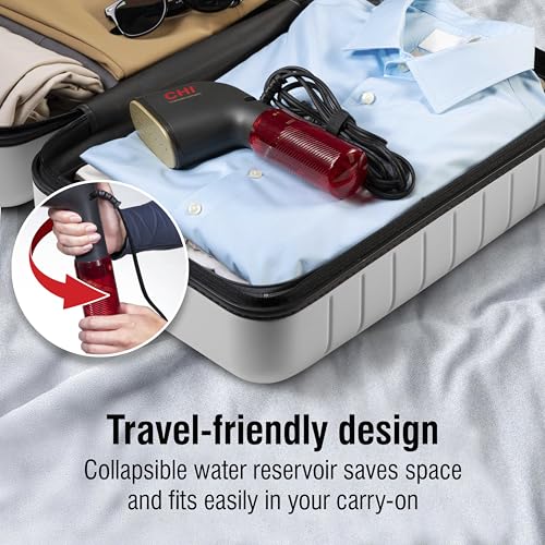 Image of CHI Collapsible Travel 2-in-1 Handheld Garment Steamer & Steam Iron | 1200 Watts, 120 ml Water Tank, 6 Minutes of Steam, Fast Heatup, 10 inch Cord, Black