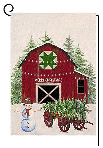 BLKWHT Christmas Tree Garden Flag 12.5 x 18 Vertical Double Sided Winter Snowman Outdoor Decorations Burlap Small Yard Flag S1022