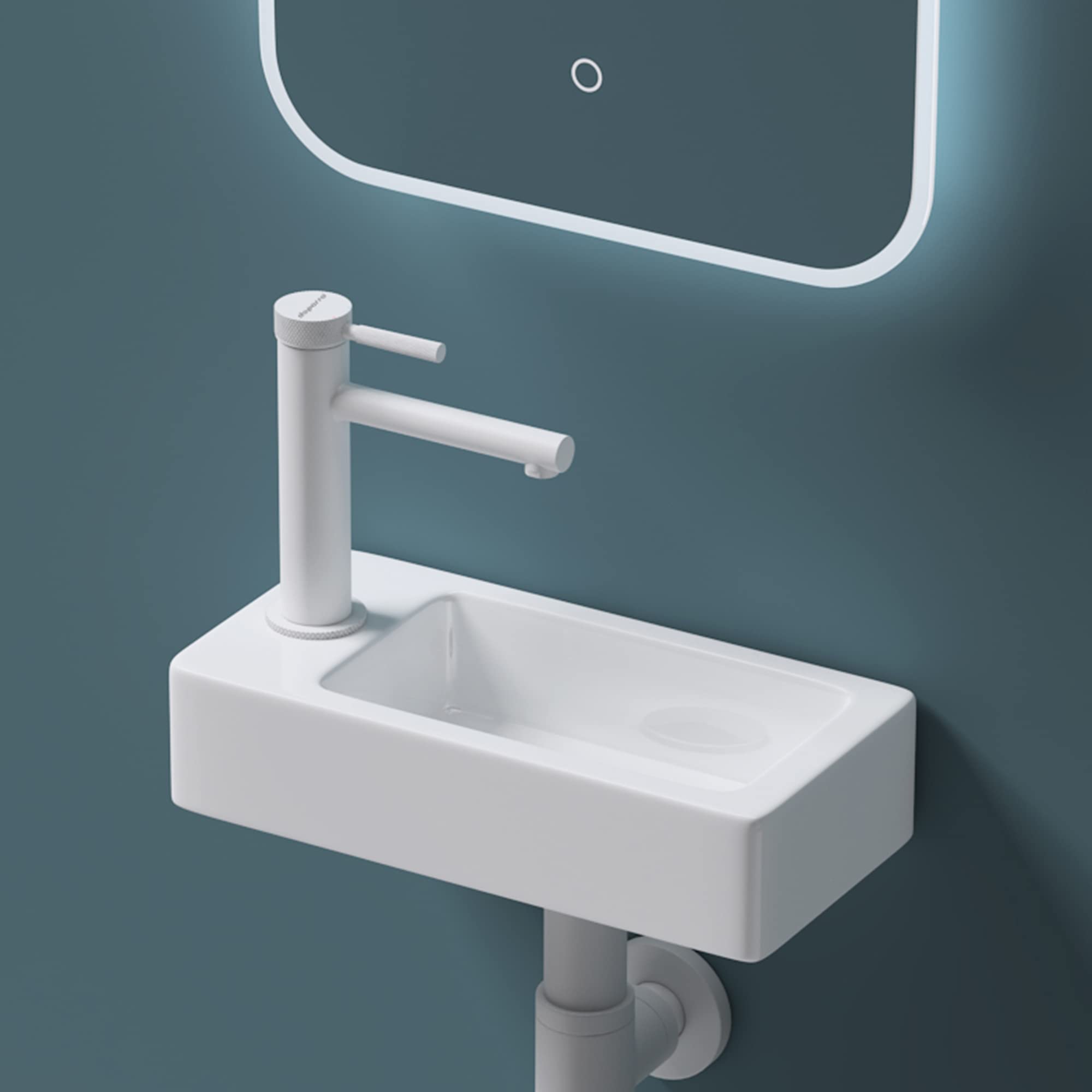Mai & Mai Lavabo Bagno Sospeso 37.5X18X8.8cm in Ceramica, Brüssel3053R | Lavandino Bagno Rettagolare, Nano Rivestimenti Inclusi, Bianco