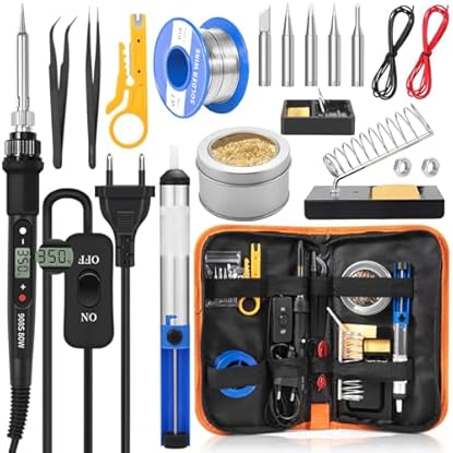 Foto di CIRULLI Saldatore da 80 W (350 ℃-500 ℃), Kit saldatura elettronica 17 in 1 con interruttore ON/OFF,5 guasti saldatore,Pompa dissaldante,Filo di saldatura,Per lavori e riparazioni elettriche