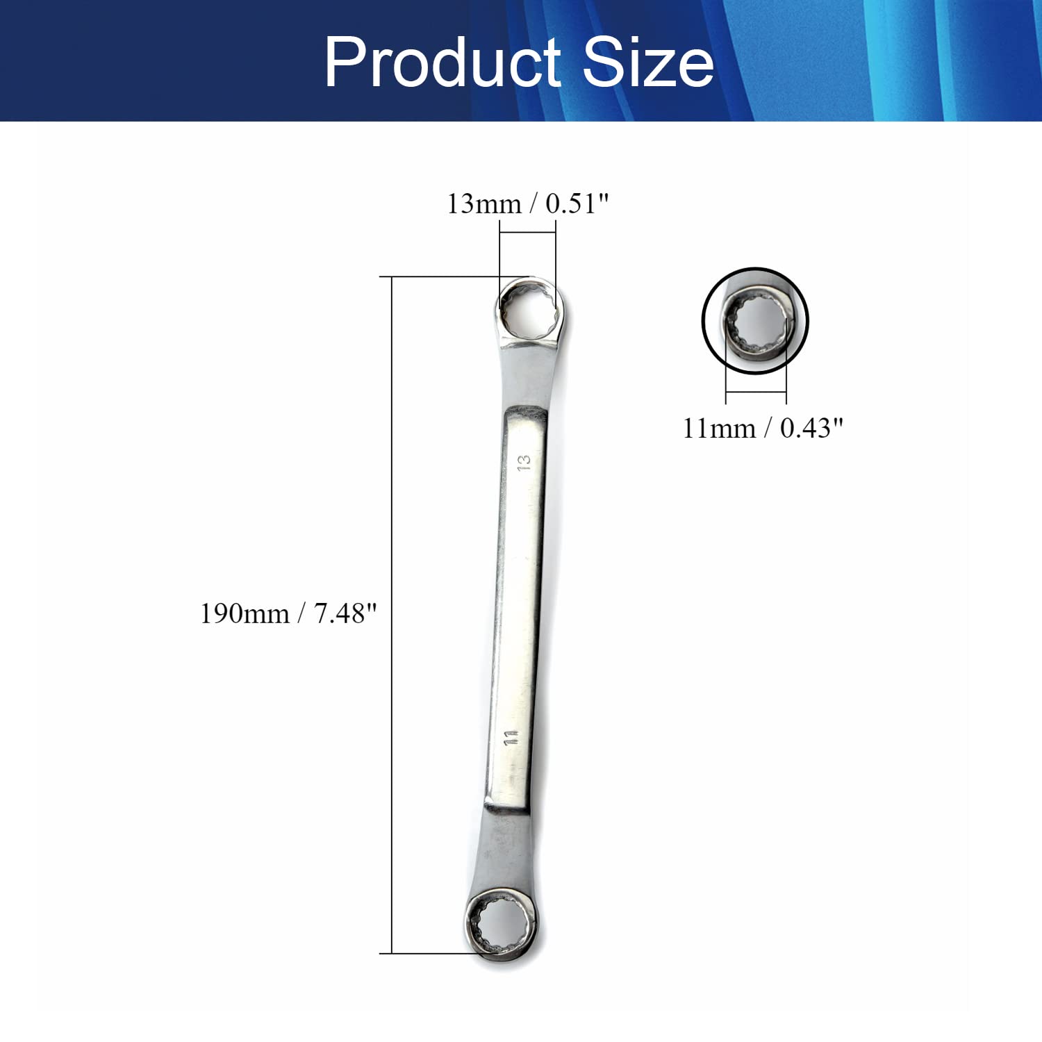 Jutagoss 11mm x 13mm Metric 12 Point Offset Double Box End Wrench Chrome Plated Cr-V