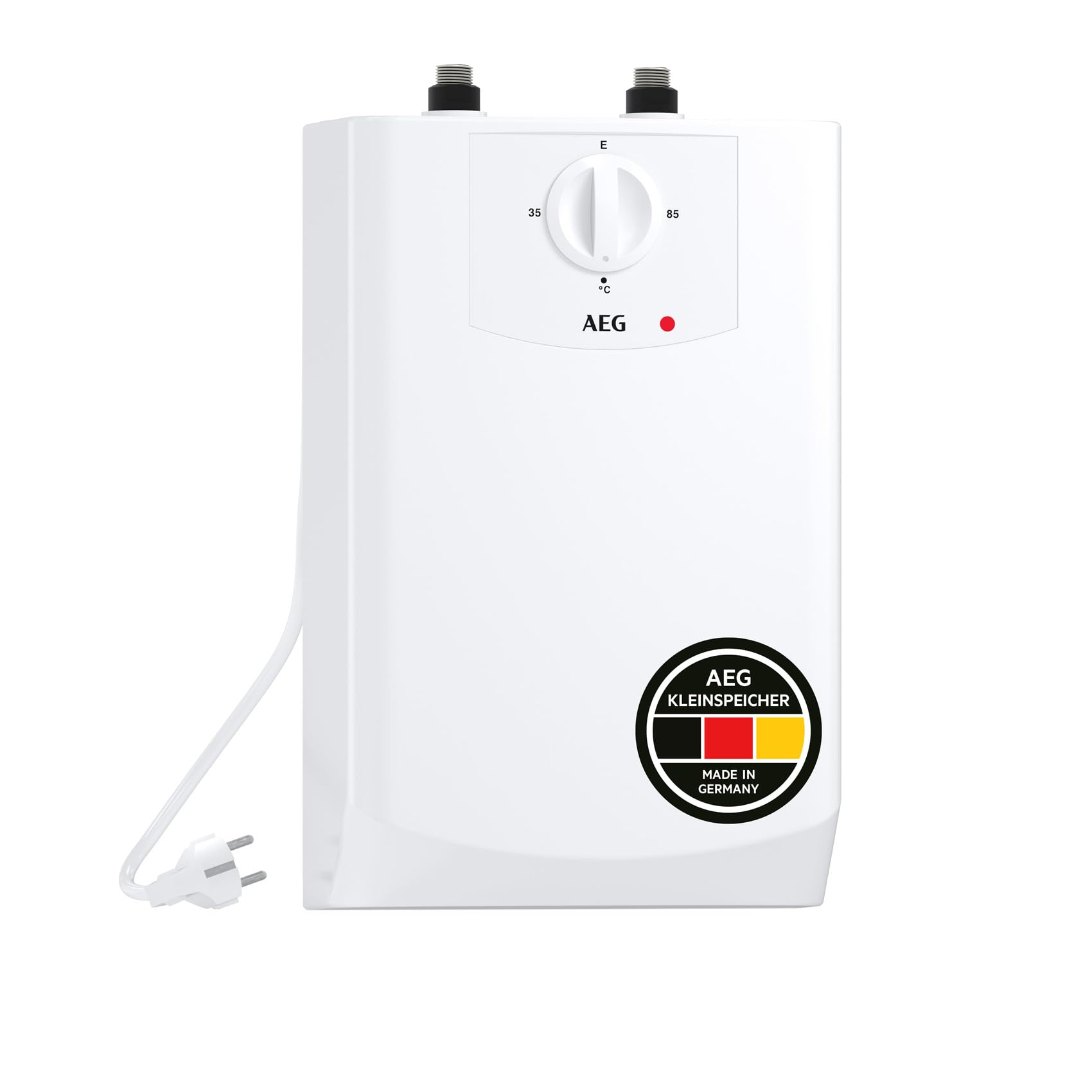 AEG Boiler BOI 5 U, Untertischboiler 5 Liter Niederdruck mit Stecker 230V für Küchenspüle oder Waschbecken, energie- und platzsparend, 2 kW, Made in Germany, VDE geprüft