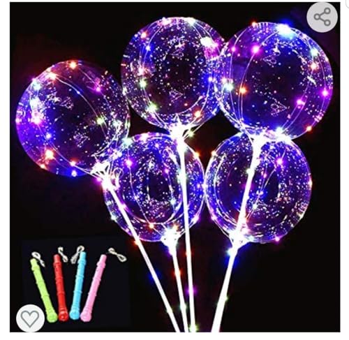 JoyMercado 10 Pack LED Bobo Balloons with Stick and Pump,Transparent LED Light Up Balloons,with String Lights for Party Birthday Wedding Festival Decorations (Colorful) (Multicolor)