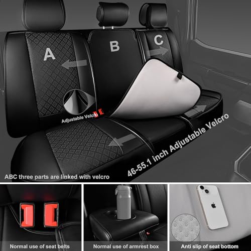 CAR PASS Nappa Leather Car Seat Covers 5 Seat, Luxury Lumbar Support, Waterproof Breathable Durable All Coverage Leatherette Seat Covers for SUVs,Pickups,Trucks,Vehicles (Full Set Solid Black) — view 3