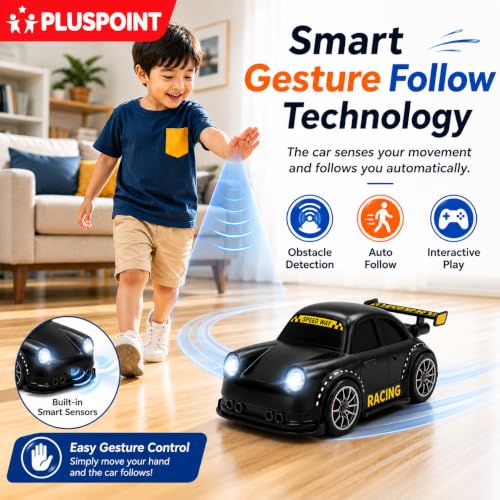 Image of PLUSPOINT Smart RC Drift Toy Car for Kids | 2.4GHz Remote Control Car with Gesture Induction, Follow me, LED Lights & Music | Rechargeable Drift Racing Car for Boys & Girls Age 3+