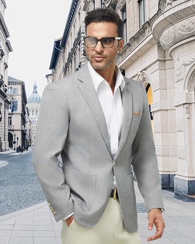 WULFUL Men's Sport Coats Blazers Linen Cotton Blazer Regular Fit One Button Suit Jacket3