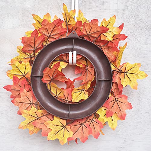 16 Inch Small Orange Pumpkins Maple Leaves Fall Wreaths for Front Door (Yellow) - image 5