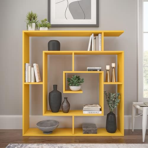 Ada Home Décor Briscoe Bookcase, 49'' x 51'' x 8.5'', Mustard