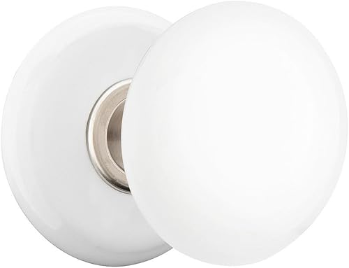 Juego de puerta de roseta de porcelana blanca con perillas de porcelana blanca Pasaje en níquel satinado