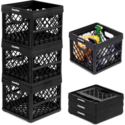CleverMade Collapsible Milk Crate, Obsidian, 3PK – 25L (6 Gal) Stackable Storage Bins, Holds 50lbs Per Bin – Clevercrates are Heavy Duty, Plastic Collapsible Storage Crate for Multi Purposes