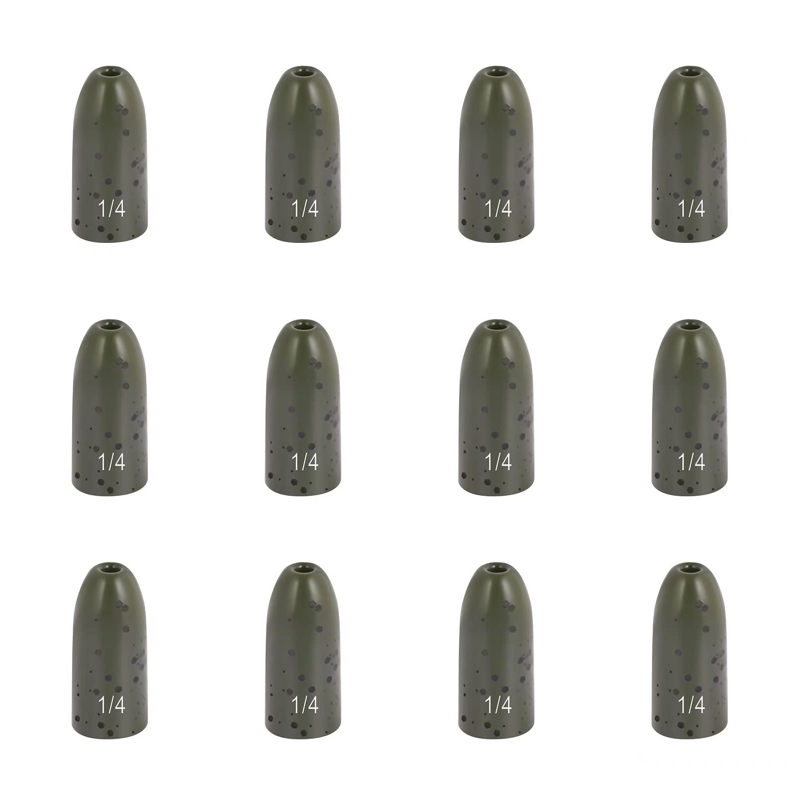 12 Pack Tungsten Bullet Fishing Weights, Insert Free Worm Sinkers, 1/8 3/16 1/4 3/8 1/2 oz