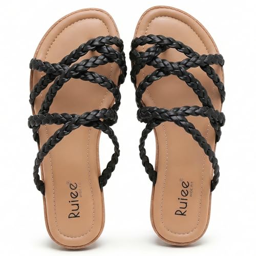 Ruiee Wide Width Sandals for Women, Summer Flip Flops Flat