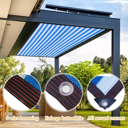 Pergola Shade Cloth Blue and White Stripes 90% Shading Cover for Plant Cover, Greenhouse, Patio, Tomatoes, Chicken Coop, Barn Kennel 6.6X6.6FT 13X23FT 19.7X19.7FT (Size : 6.6x16.4ft)