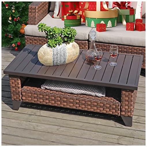 SUNSITT Outdoor Wicker Coffee Table with Waterproof Cover, Brown