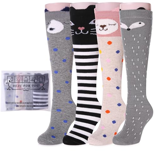 Image of Color City Girls Socks Knee High Stockings Cartoon Animal Warm Cotton Socks 4 Colors A