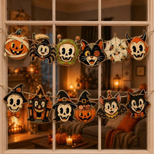 Image of Halloween Vintage Banner, 12 Piece Retro Halloween Hanging Decorations