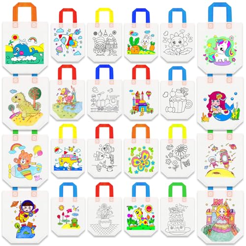 Niños, Office Product 24 estilos de bonitas bolsas de regalo para colorear de dibujos animados, reutilizables, para colorear tus propias bolsas de regalo para fiestas de cumpleaños,...