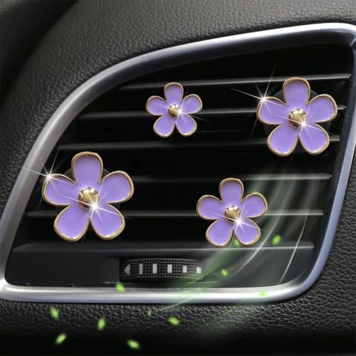 Image of 4 Pieces Daisy Flower Air Vent Clip Car Air Freshener Charm Colorful Car Interior Accessories for Girls Women（Purple）