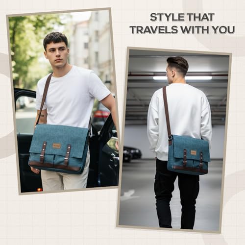 Image of Storite Laptop Messenger Bag for Men & Women - Water-Resistant Office Shoulder Bag with Multiple Pockets, Adjustable Strap & Leatherette Detailing (26 x 7.5 x 34 cm)