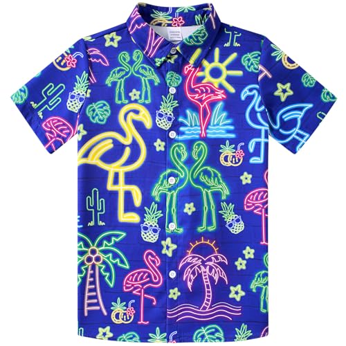 uideazone Boys Hawaiian Shirts Novelty Printed Funky Short Sleeve Button Down Shirt Kids Aloha Luau Shirt 7-14T