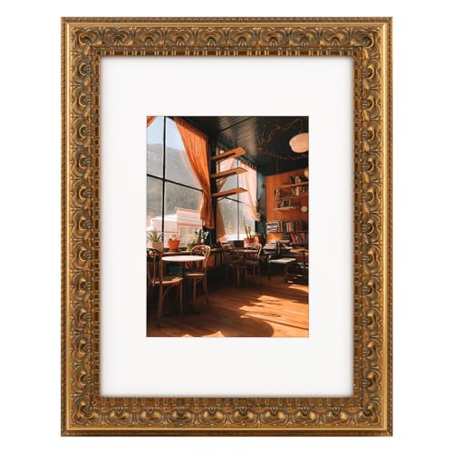 Image of Golden State Art, 9X12 Ornate Finish Photo Frame with White Mat for 6X8 Picture & Real Glass, Color: Bronze