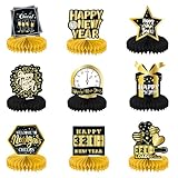 9 Stück Silvester Tischdeko,Silvester Deko,Party Neujahr Schwarz Gold Bienenwaben Waben Dekoration New Tischdekorationen,Happy New Year 2026,3d Frohes Neues Jahr Thema Tischdekoration