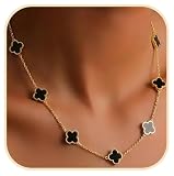 Billet-doux 18k Gold Plated Black Clover Necklace for Women, The Timelss Classic 10-Motif Four-Leaf White Clovers Link Chain, Adjustable size, Trendy Charm Jewelry Gifts for Easter