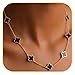 Billet-doux 18k Gold Plated Black Clover Necklace for Women, The Timelss Classic 10-Motif Four-Leaf White Clovers Link Chain, Adjustable size, Trendy Charm Jewelry Gifts for Easter