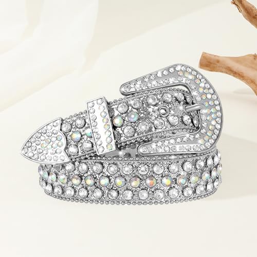 Rhinestone Waist Belt Women Statement Faux Leather with Rivet Silver M3