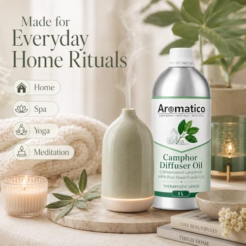 Image of Aromatico Camphor Diffuser Oil for Home Fragrance, Premium Aromatherapy Diffuser Oil, Fresh Camphor Aroma for Diffusers | Potpourri and Room Oil - 1 LTR
