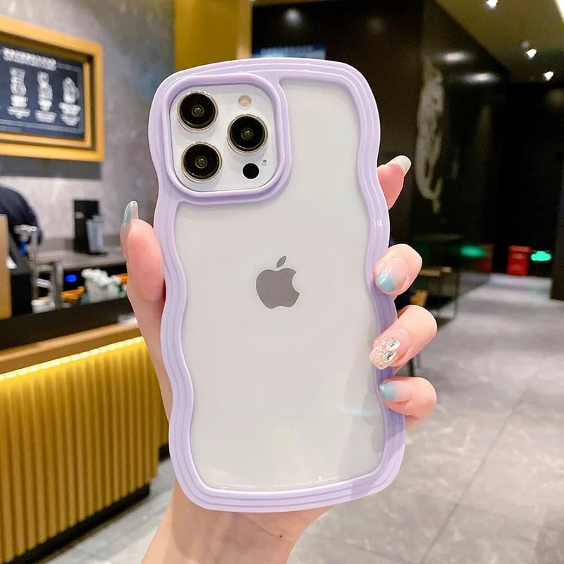 Image of ZR021 for iPhone 16 Pro Max Back Case Cover | Wavy Border Transparent | Slim Fit | Camera Protection | Shockproof TPU Case - Purple