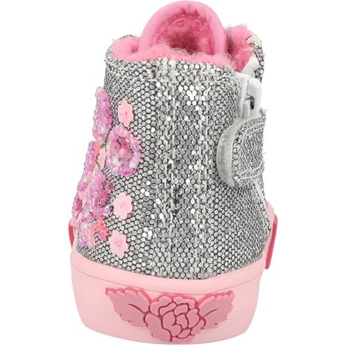 Dafne Silver Mid-Top Trainers Sparkly Uppers Pink Beaded Easy Zip Faux Shearling3