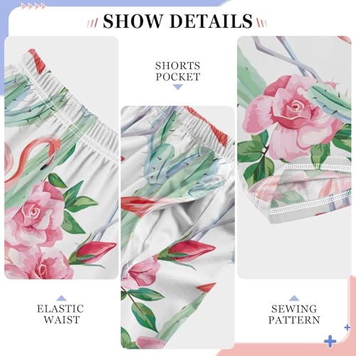 Flamingo Cactus Floral Boys Long Pants Soft Trousers Elastic Waist Kids Lounge Bottoms with Pockets S-XL4