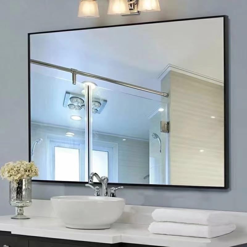 Black Bathroom Vanity Mirror 16 x 24 Inch Rectangle Wall Mirror Metal Framed Farmhouse Mirror Brushed Square Corner Bathroom Mirror, Modern Decorative Rectangular Mirror(Horizontal/Vertical)