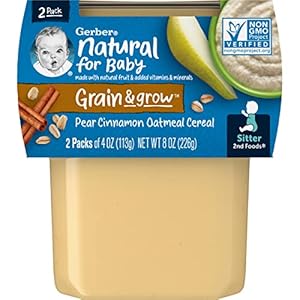 Gerber Baby Food 2nd Foods, Mixed Cereal, Pears & Cinnamon with Oatmeal Puree, 4 Ounce Tubs, 2-Pack (Pack of 8)