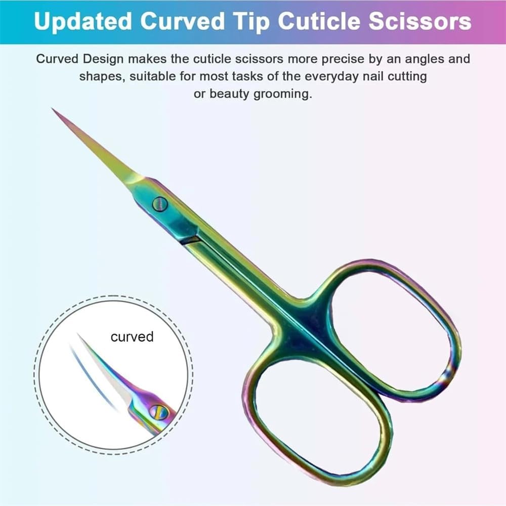 Ultra Fine Nail Scissors Curved Blade Precision Tip Cuticle Trimmer Beauty Scissors for Eyebrows and Nails,Colorful 1pc