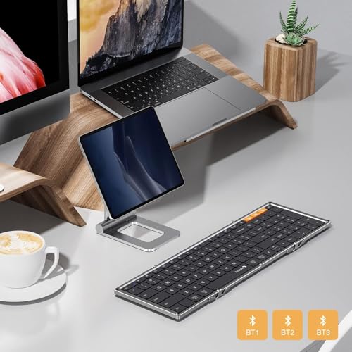 Image of ProtoArc XK01 Full-Size Foldable Bluetooth Keyboard for Travel, Space Gray | 105 keys, number pad, 0.65in keycaps, 3-device Bluetooth 5.1 switching, USB-C charging, for laptop tablet phone