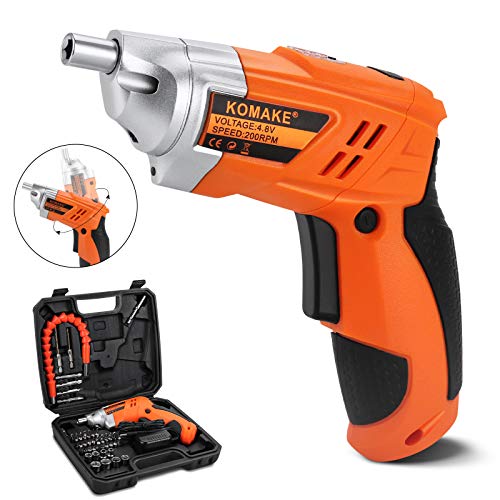 Komake Cordless Screwdriver, 4.8v Electric Screwdriver Rechargeable and 45pcs Screw Bit Drill Tool Kit Set in Carry Case Screw Gun Power Drill with LED Light and Pivoting Handle