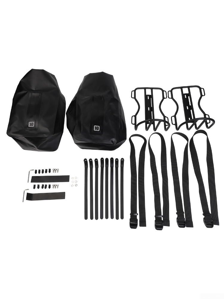 Aleación de aluminio frontal, soporte de horquilla y bolsa de bicicleta impermeable de 10 L, alforja de manillar de nailon, para bicicleta de carretera, soporte de scooter de bicicleta eléctrica
