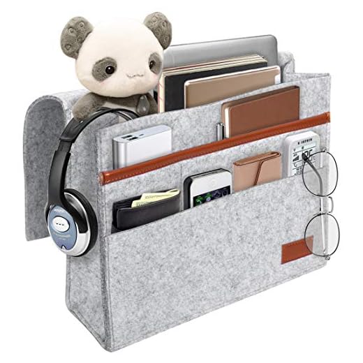 Kernorv Bedside Caddy, Felt Bedside Storage Organizer Home Mattress Sofa Table Cabinet Bed Caddy Storage Organizer with Pockets for Tablet Pad Phone TV Remotes Magazine Books Phone Chargers (Grey)