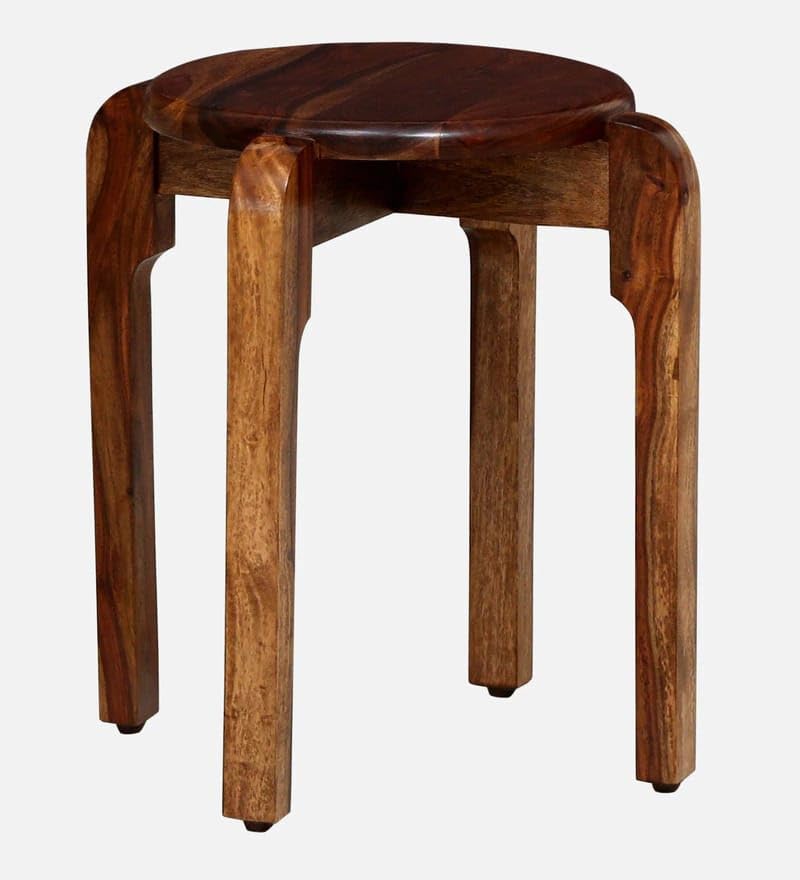 Deluxe Furniture Solid Sheesham Wood Stool Wooden Sofa and Bed Side Table Round End Table for Living Room & Bedroom | Corner Telephone Table (Honey Oak)