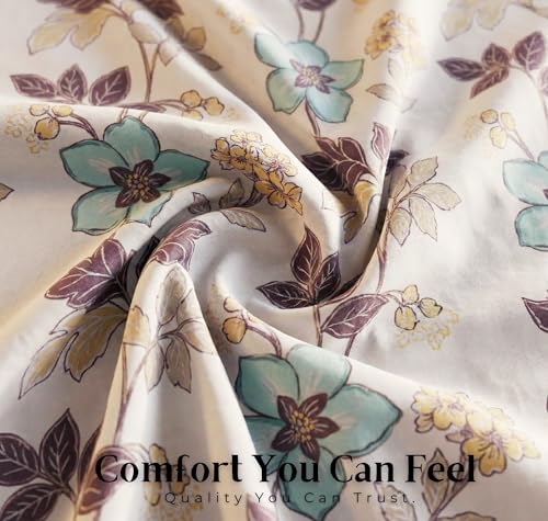 Image of VAS COLLECTIONS Cloud Cotton Feel Double Bed Bedsheet Set (90x100 Inch) | 220 TC Soft & Breathable | Floral Printed Bed Sheet with 2 Pillow Covers | Wrinkle-Free (Aqua White)