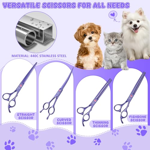 Image of Professional Dog Grooming Scissors Set - 7 Inch /8 Inch Curved and Thinning Shears with Grooming Comb