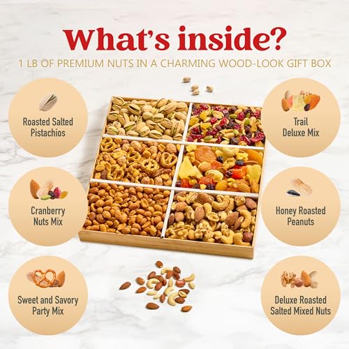 Image of Luxurious Treats Nuts Gift Basket, Get Well Basket Gourmet Collection Healthy Food Box Mixed Cravings Platter Tray Sampler Assortment Mix for Men Women, Feel Better Surgery Sympathy