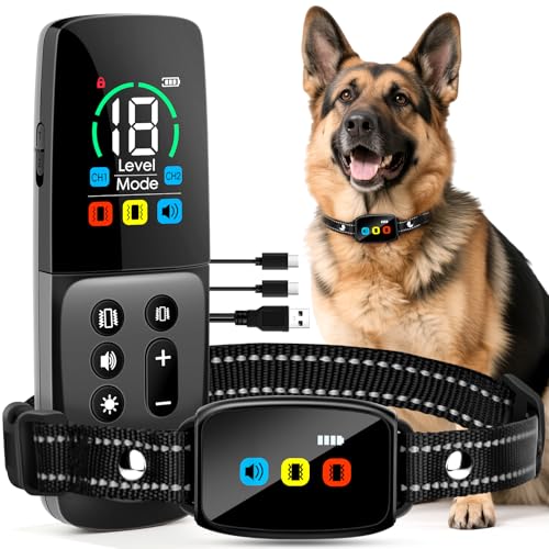 Collier Anti-aboiements avec télécommande pour Chiens, Dispositif Anti-aboiements, Modes de bip et de Vibration, Rechargeable, Couleur LCD,étanche IP67...