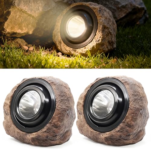 Vcdsoy Solar Powered Rock Lights Outdoor- 2 Pack Super Bright Solar Spot Garden with 2 Lighting Modes IP65 Waterproof Outdoor Decorative for Garden Backyard Roads Yard Patio Landscape Sidewalks