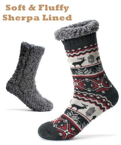 Cozylook Men's Fuzzy Slipper Socks - Non-Slip Grips, Thermal Winter Socks, Plush Sherpa Lined, Gifts & Stocking Stuffers3